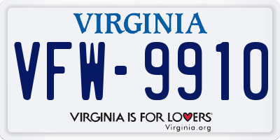 VA license plate VFW9910