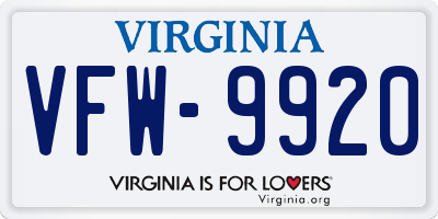 VA license plate VFW9920