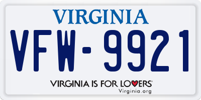 VA license plate VFW9921