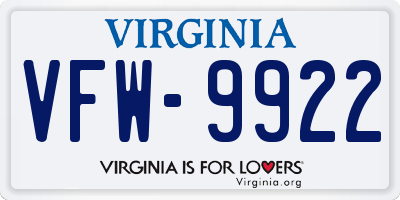 VA license plate VFW9922