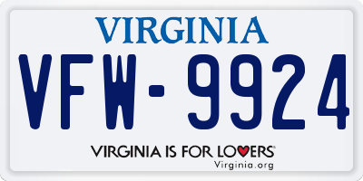 VA license plate VFW9924