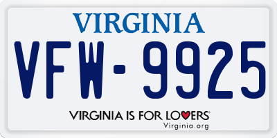 VA license plate VFW9925