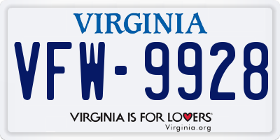 VA license plate VFW9928