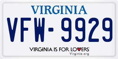 VA license plate VFW9929