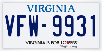 VA license plate VFW9931