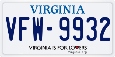 VA license plate VFW9932