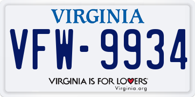VA license plate VFW9934