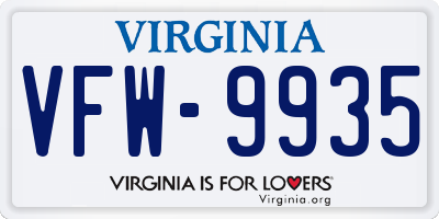 VA license plate VFW9935