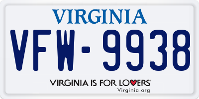 VA license plate VFW9938