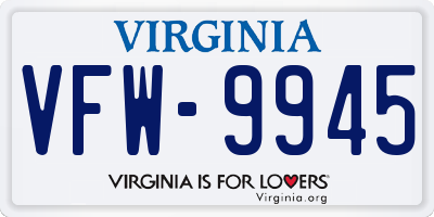 VA license plate VFW9945