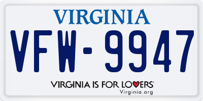 VA license plate VFW9947