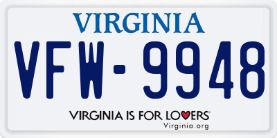VA license plate VFW9948