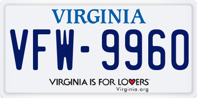 VA license plate VFW9960