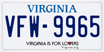 VA license plate VFW9965