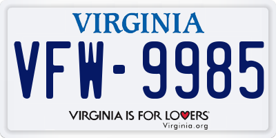 VA license plate VFW9985