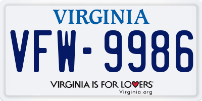 VA license plate VFW9986