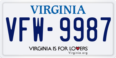 VA license plate VFW9987