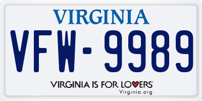 VA license plate VFW9989