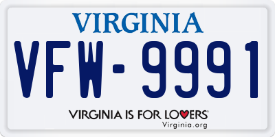 VA license plate VFW9991