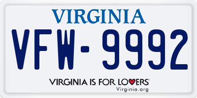 VA license plate VFW9992