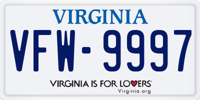 VA license plate VFW9997