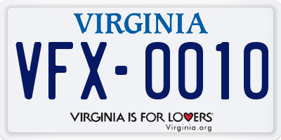 VA license plate VFX0010