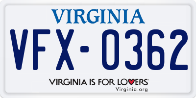 VA license plate VFX0362
