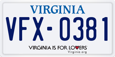 VA license plate VFX0381