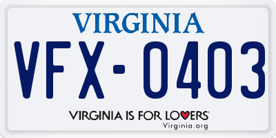 VA license plate VFX0403