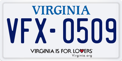 VA license plate VFX0509