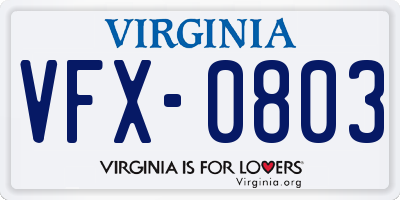 VA license plate VFX0803