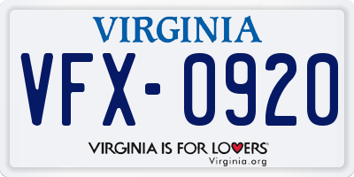 VA license plate VFX0920