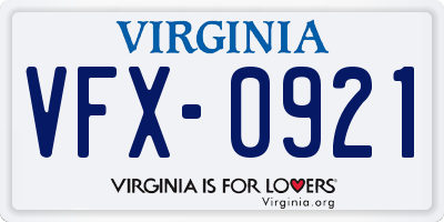 VA license plate VFX0921