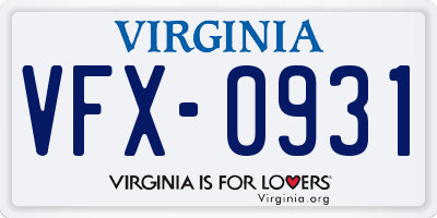 VA license plate VFX0931