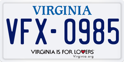 VA license plate VFX0985
