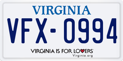 VA license plate VFX0994