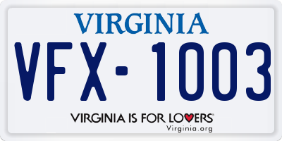 VA license plate VFX1003