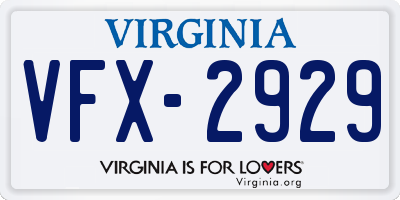 VA license plate VFX2929