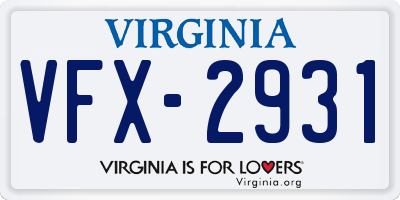 VA license plate VFX2931