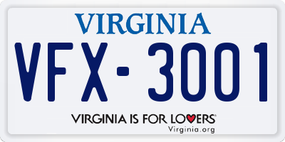 VA license plate VFX3001