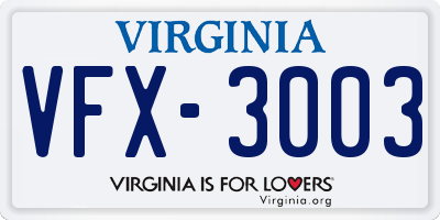 VA license plate VFX3003