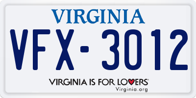 VA license plate VFX3012