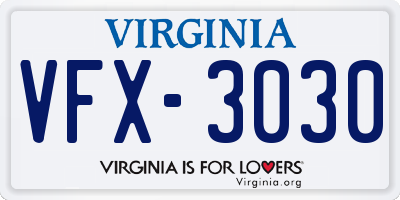 VA license plate VFX3030