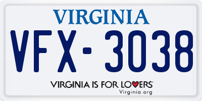VA license plate VFX3038