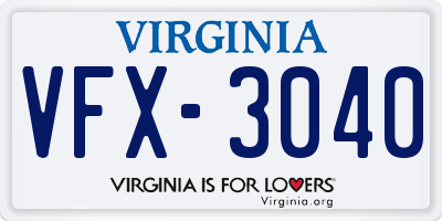 VA license plate VFX3040