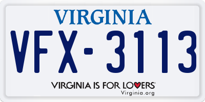 VA license plate VFX3113