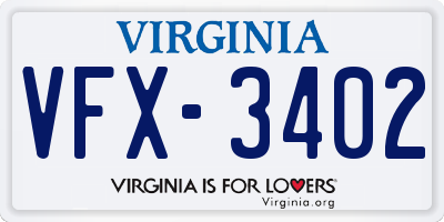 VA license plate VFX3402