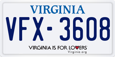 VA license plate VFX3608
