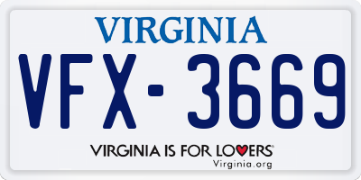 VA license plate VFX3669