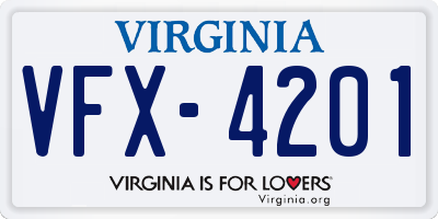 VA license plate VFX4201